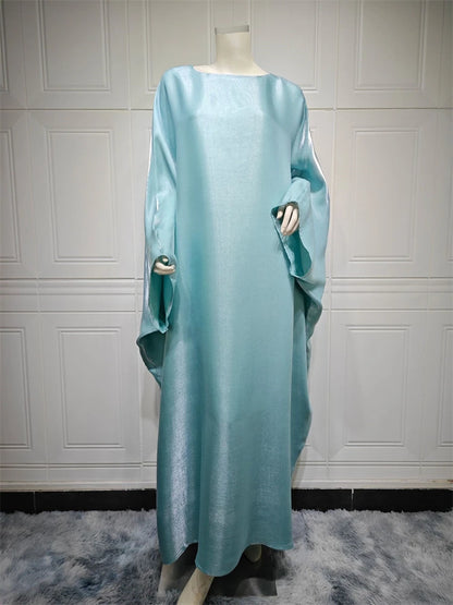 Batwing Butterfly Sleeve Satin Khimar Abaya Dubai Luxury 2024 Muslim Kaftan Dress Abayas For Women Kebaya Caftan Vestidos Femme.