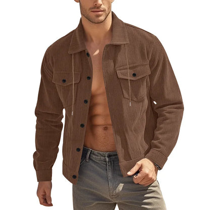 Men's Corduroy Jacket Stand-up Collar Slim Fit Retro Multi-pocket Workwear Commuter Coat for Spring And Autumn