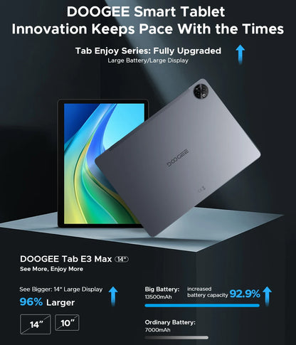Global Version DOOGEE Tab E3 Max Tablet PC Android 15 Gemini AI 14'' 2.1K Screen 8GB RAM 256GB 13500mAh Large Battery Smart Pad.