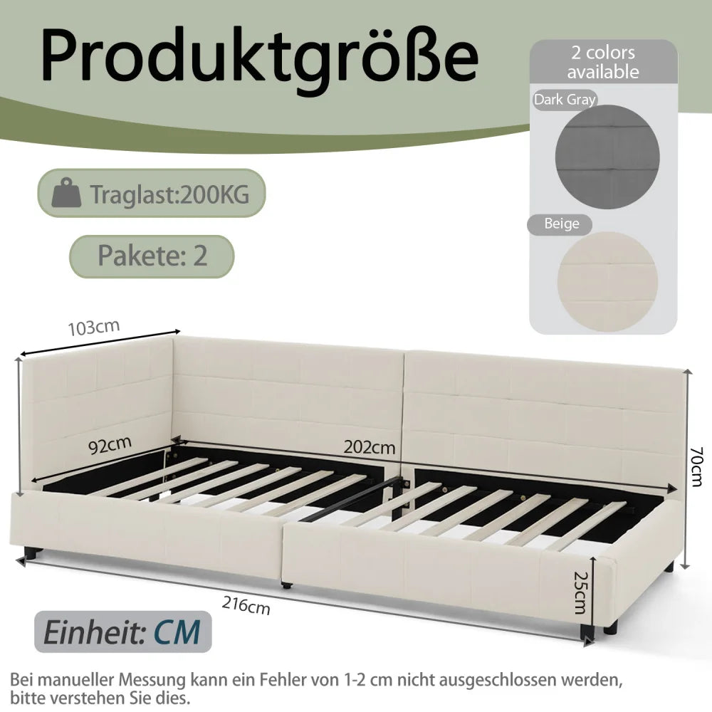 Modernes Einzelbett 90*200 cm, hautfreundliches Samtdesign, Babybett mit hoher Rückenlehne, Beige und Dunkelgrau (ohne Matratze)