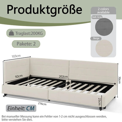 Modernes Einzelbett 90*200 cm, hautfreundliches Samtdesign, Babybett mit hoher Rückenlehne, Beige und Dunkelgrau (ohne Matratze)