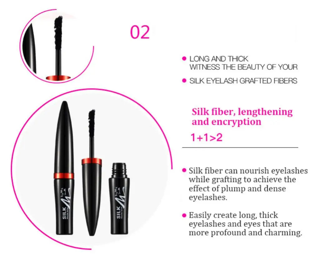 Fiber Silk Mascara Set Double Tube Natural Waterproof Dense Long Lasting No Halo Dye Mascara Beauty Makeup Extension Cream.
