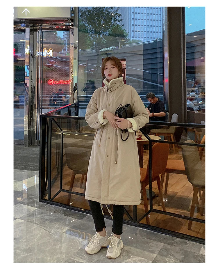 Daunen-Baumwoll-Parkas-Jacke für Damen, mittellang, über dem Knie, 2025, neue koreanische lockere Mode, Winter, gepolstert, weiblich, verdickt.