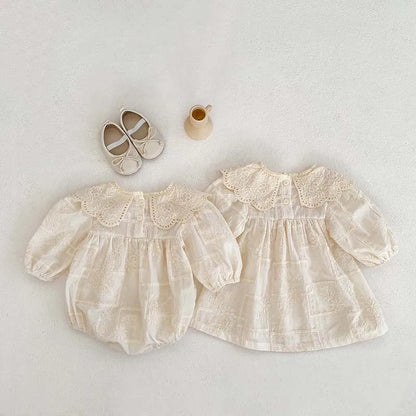 Frühling Baby Body Schwestern Kleid Blume Stickerei Kleid für Kleinkind Mädchen Kleinkind Outfit