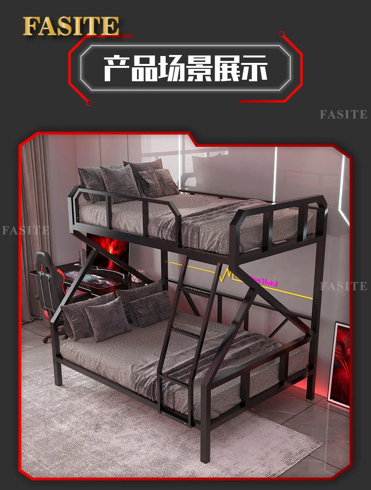 Premium E-Sport-Etagenbett aus Eisen, Hotel, Apartment, Schule, Schlafsaal, Bett, schwarzer Rahmen, Hochbett für Erwachsene, Camas, Schlafzimmermöbel