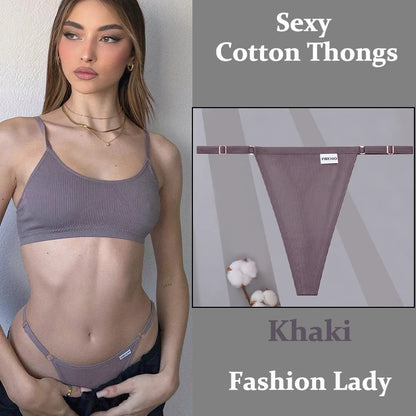 Fashion Sexy Women Cotton Panties  Adjustable Waist Belt Solid Color Thongs Low RiseG-String Lady Breathable Soft Lingerie S-XL.