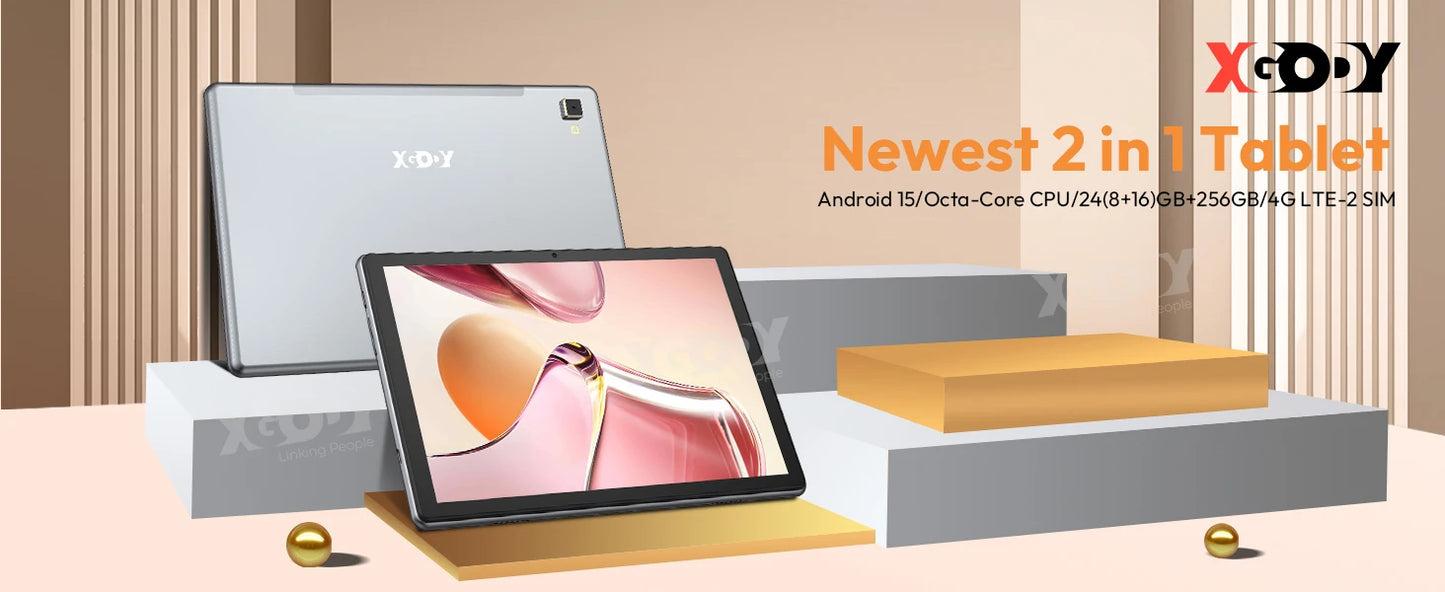 XGODY Newest P60 PRO Tablet Android 15 24GB(8+16)+256GB Octa core Dual SIM 4G LTE Free Keyboard Case/Charger 10.1 inch 8000mah.