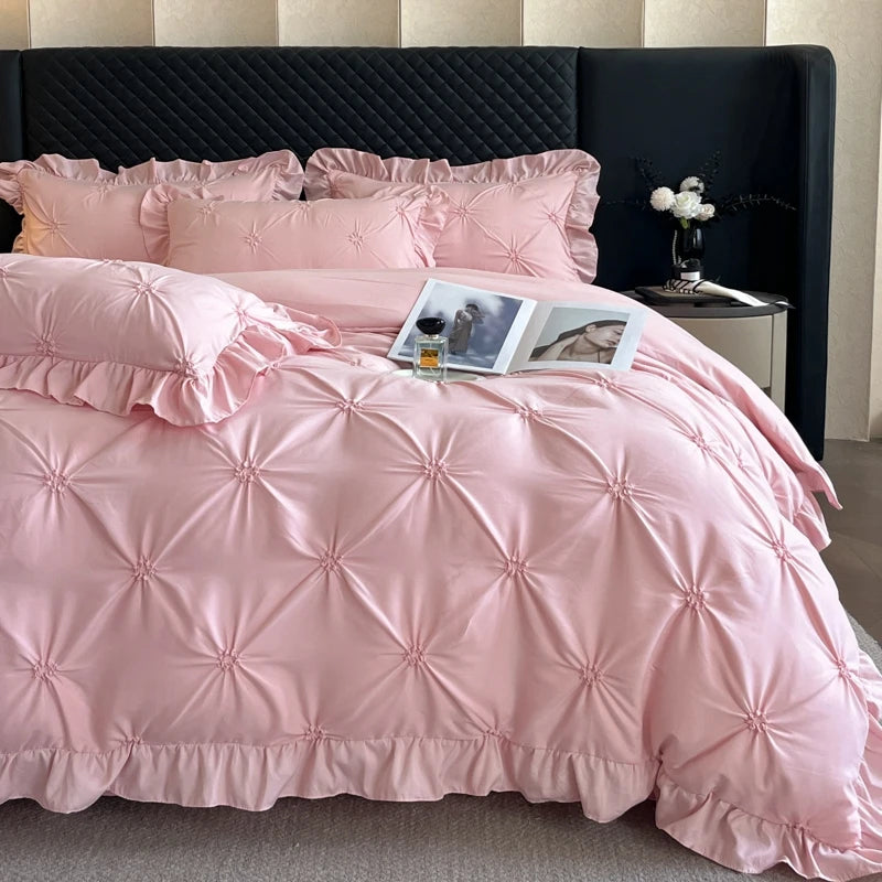 2025 new solid color princess wind-washed cotton skin-friendly cotton twist lace craftsmanship beautiful series four-piece set.