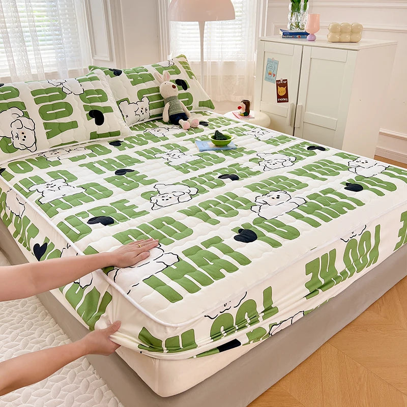 Quilted Mattress Cover For Kids Single/Double Size Rabbit Printing cubre colchón 200X220cm Anti-Mite 매트리스커버 Queen/King Size 매트리스