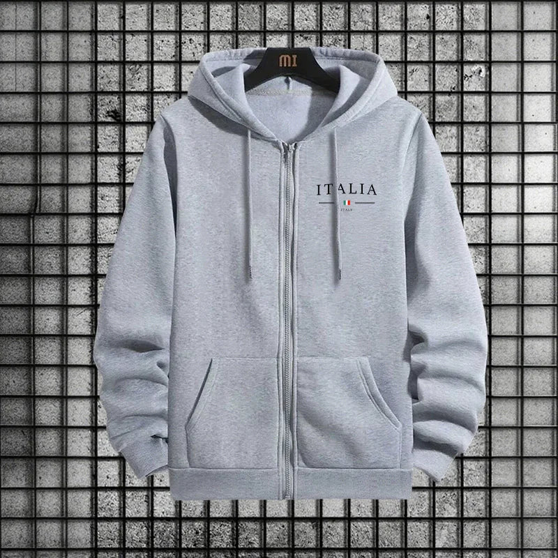 Italy Fashion Men 2 Piece Tracksuit Set Zipper Hoodie with Sweatpants Urban Streetwear Outfit Autumn Winter Fashion Sportswear.
