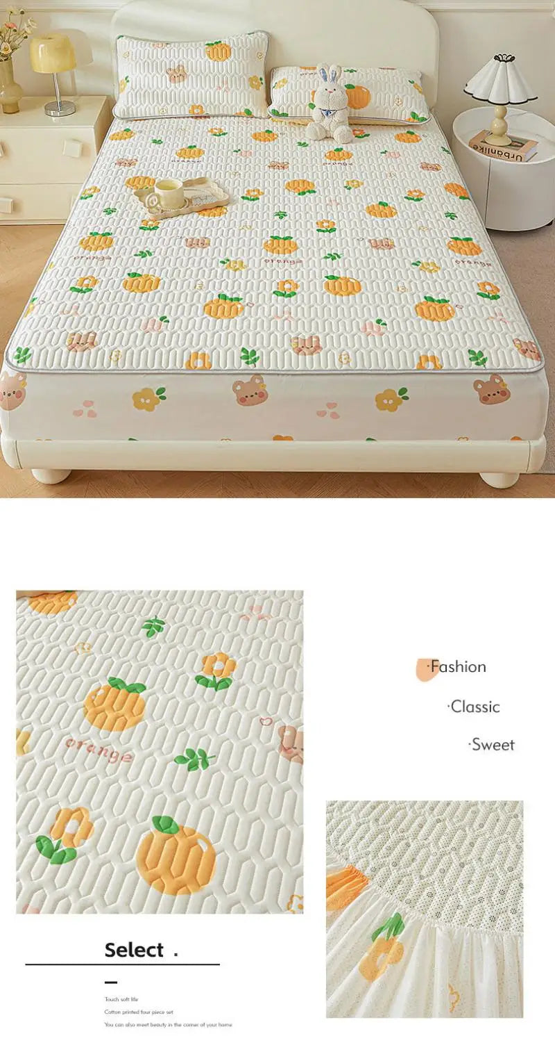 Cartoon Cute Pattern Cooling Fitted Sheet Single Natural latex fabric Soft cushion for Bedding Slow rebound Non-Slip Mattress