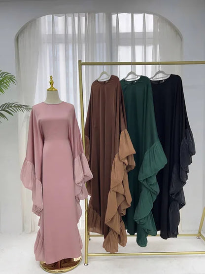 2025 Eid Arabic Muslim Women Modest Dress Luxury Dubai Abaya Islamic Party Lace-detailed Sleeves Robe Festival Turkey Outfit.