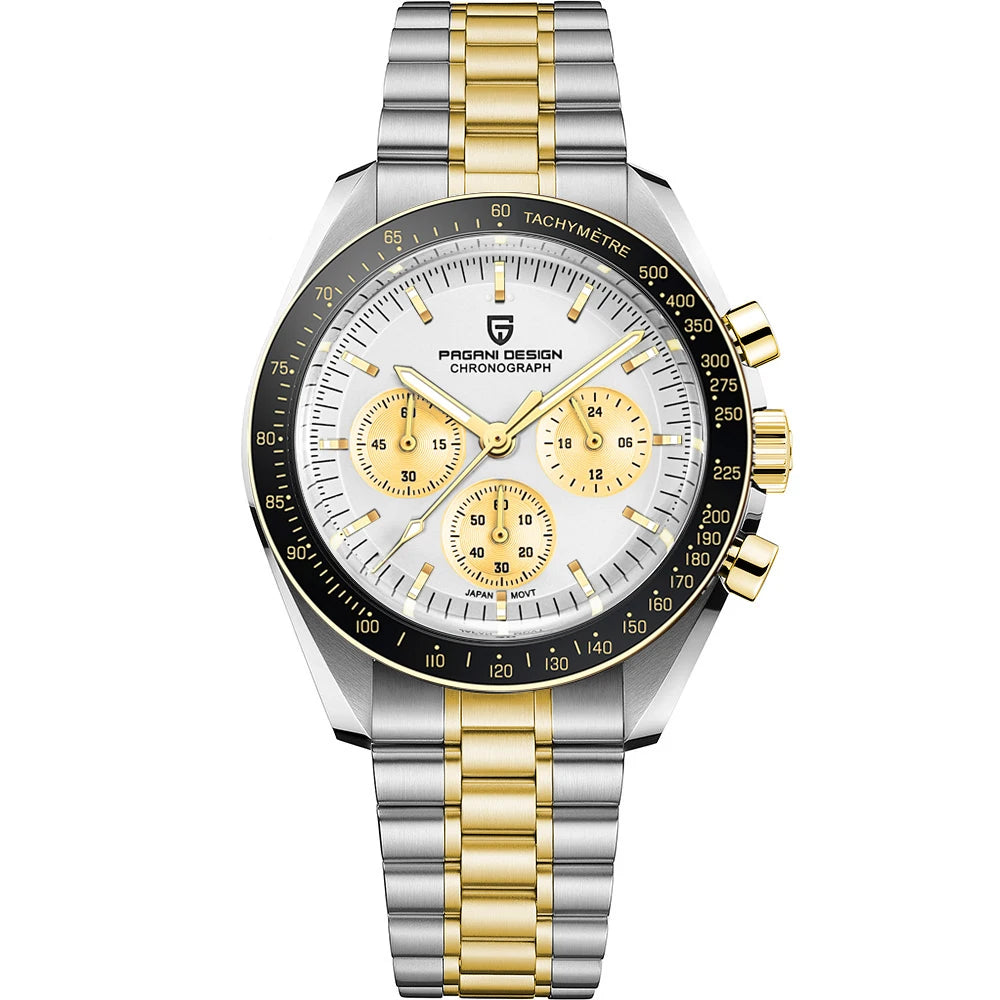 PAGANI DESIGN 2025 New Saturn Men's Watches Top Luxury Quartz Watch Men Light Tan Chronograph AR Sapphire crystal Wristwatch Men