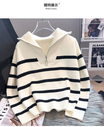 Pullover Pullover Frauen Frühling und Herbst Unterwäsche 2023 Neue Zipper Streifen Unterlage Kurzen Stil Beliebte Premium Pullover Weibliche.