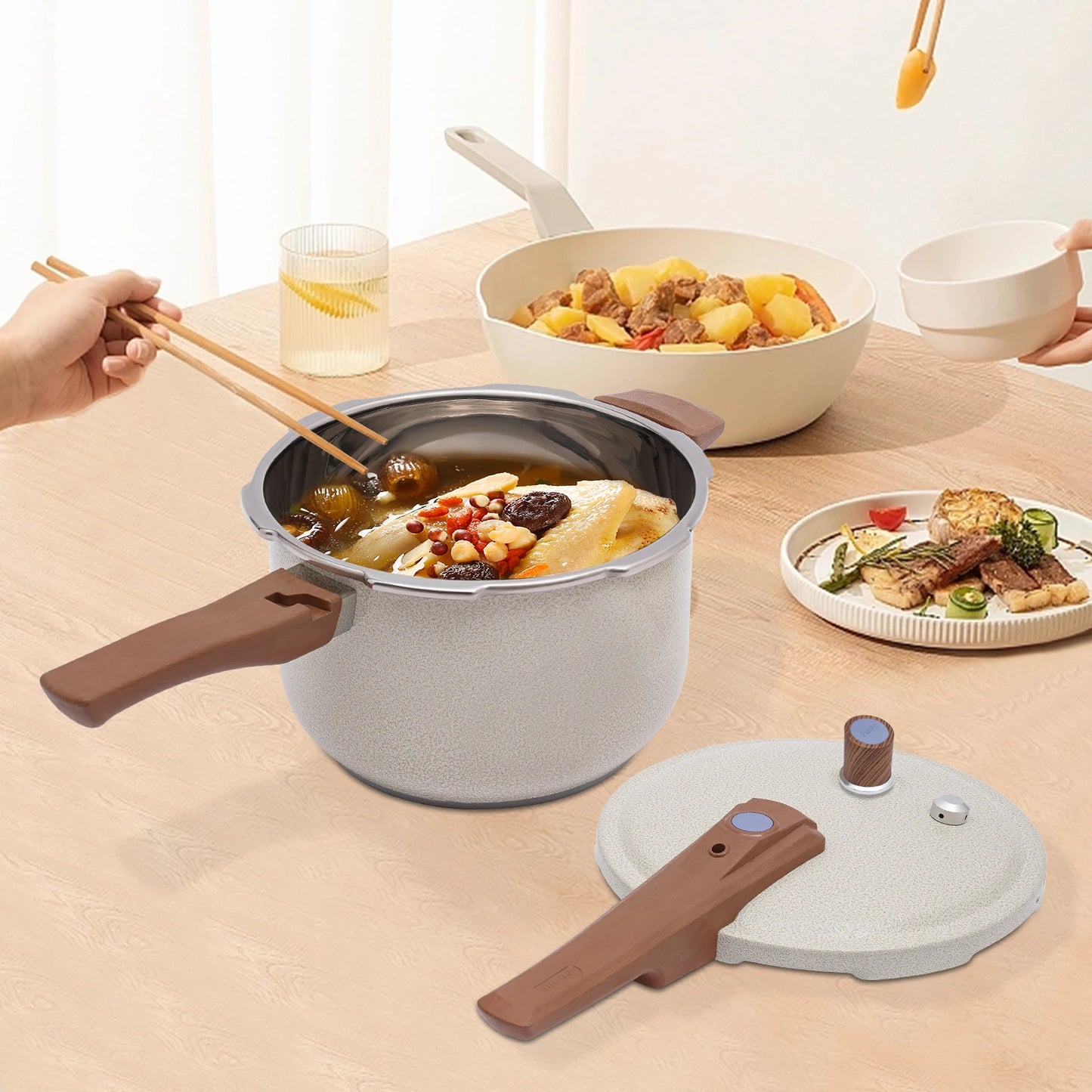 7L 24cm 80kPa Stainless Steel Pressure Cooker Beige Pressure Cooker For Cooking Kitchen Pot For Homes Fast Restaurants Hotels