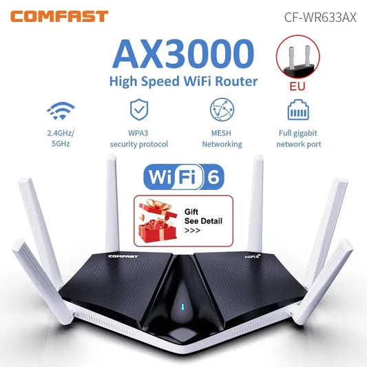 COMFAST AX3000 WIFI6 5GHz Mesh Wifi Router MU-MIMO Full Gigabit Wi-fi Coverage 6 Antennas Network Extender Amplifier for Home.