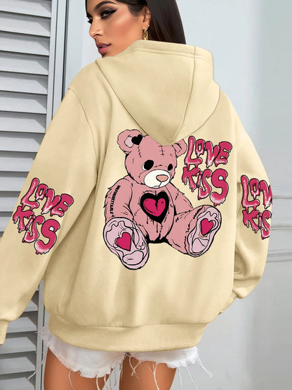 Rosa Liebe Kuss Kunst Brief Drucke Hoodies Frauen Tasche Herbst Hoody Fleece Mehrfarbige Streetwear Unisex Hip Hop Y2K Kleidung