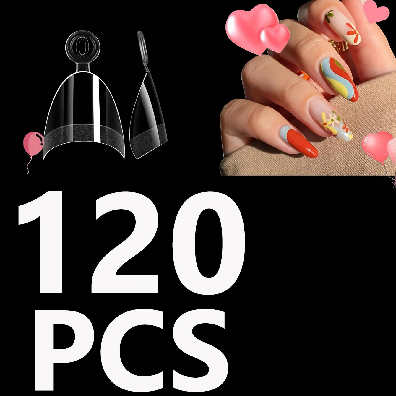 120PCS- Semi-frosted short almond clear fake nails, whitening nail art set with removable fake nails for festivals, parties, dat