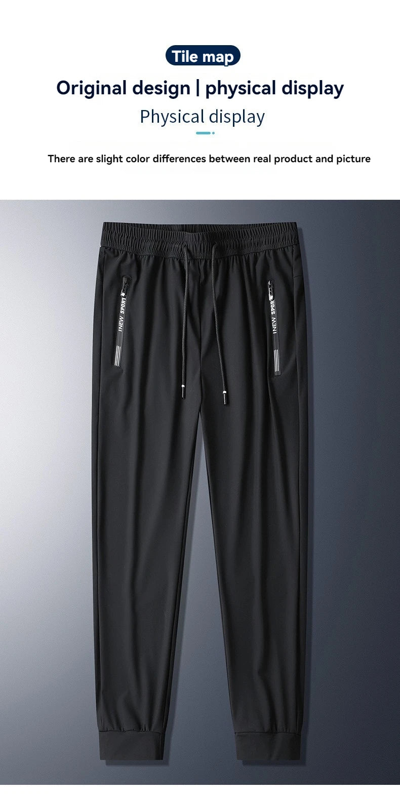 Men Summer Thin Ice Silk Pants Loose Style Workwear Casual Quick Dry Sports Pants Long Breathable High Elasticity.