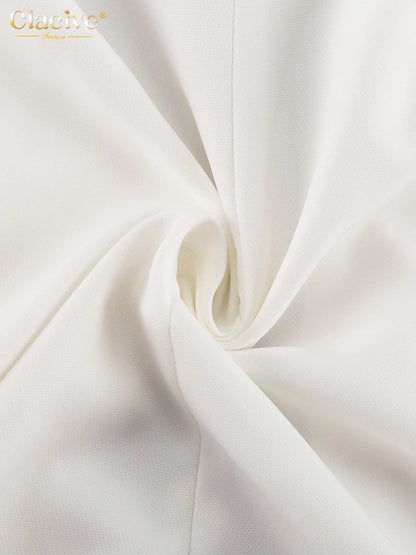 Clacive Sexy schlankes weißes Damenkleid 2025, modisches V-Ausschnitt, lange Ärmel, knöchellanges Kleid, elegantes, klassisches, geschlitztes Damenkleid.