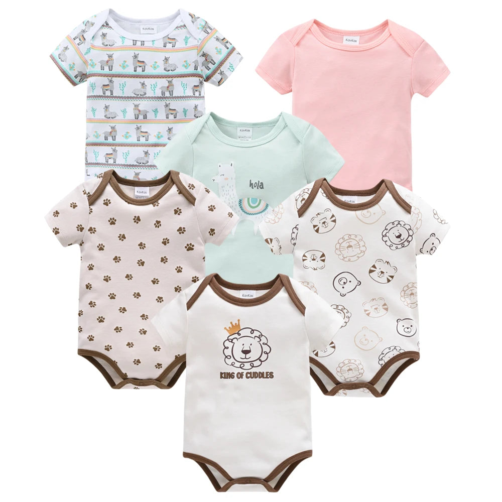 Kavkas 3-teiliger Baby-Body für Jungen und Mädchen, 0–12 Monate, kurzärmelig, Sommer-Baumwollkleidung, Cartoon-Druck, Säuglingskleidung.