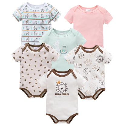 Kavkas 3-teiliger Baby-Body für Jungen und Mädchen, 0–12 Monate, kurzärmelig, Sommer-Baumwollkleidung, Cartoon-Druck, Säuglingskleidung.