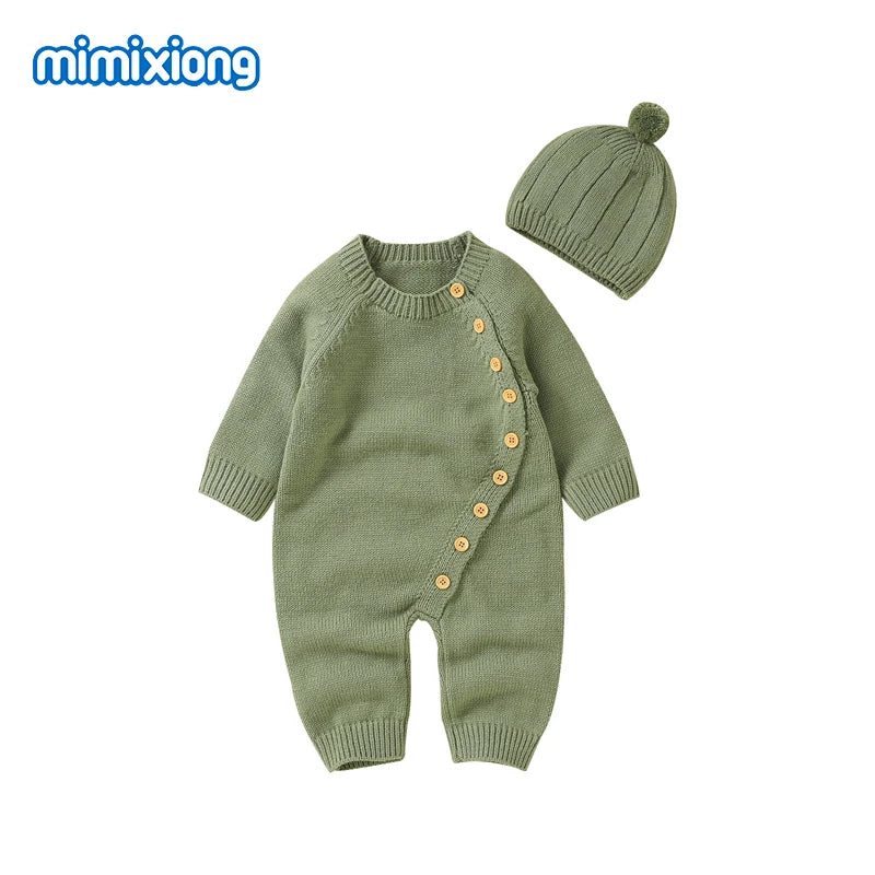 White Baby Girl Rompers Clothes Winter Long Sleeve Knitted Newborn Infant Boy Jumpsuits Hats Outfits Sets 0-18m Toddler Playsuit