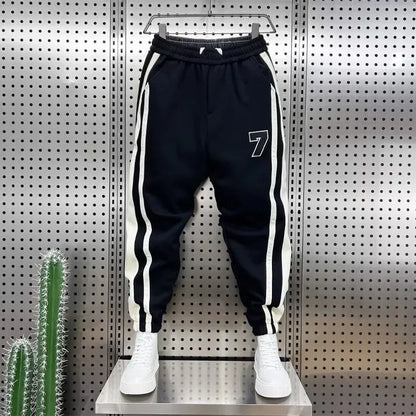 Fashionable Striped Color Blocking Sweatpants 2024 Autumn/Winter Men's New Casual Ankle Pants Patchwork Warm Harem Trousers.