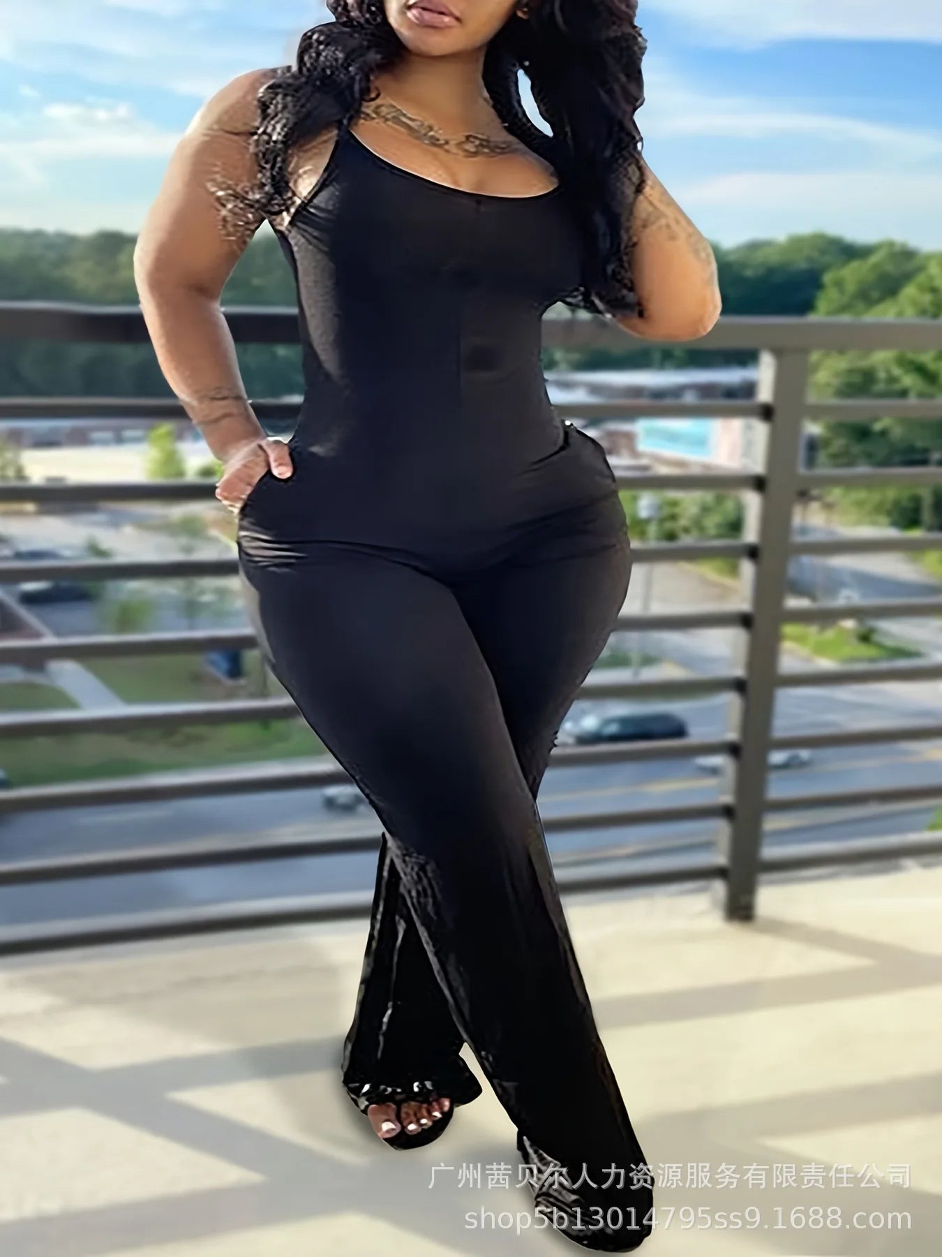 Women's Fashion Large Size Pit Strip Bodysuit.