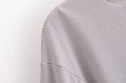 HH Women's 2-Piece Set Fashion Slimming Double-Sided Fabric Round Neck Long-Sleeve Top+Elegant Stretch Casual Wide Leg Pants.