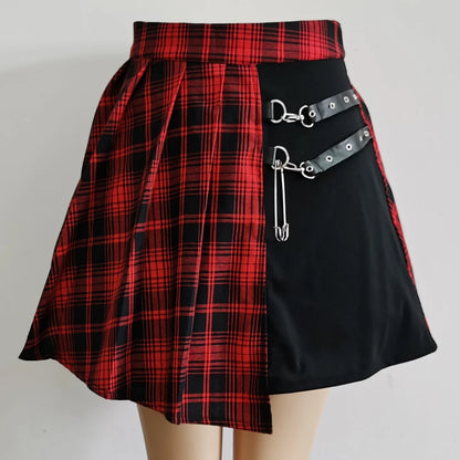 Gothic Sweet Women Pleated Skirt Fashion Plaid Mini High Waist Chic Skirt Kawaii Summer Casual Ladies Plaid Pleated Skirt.