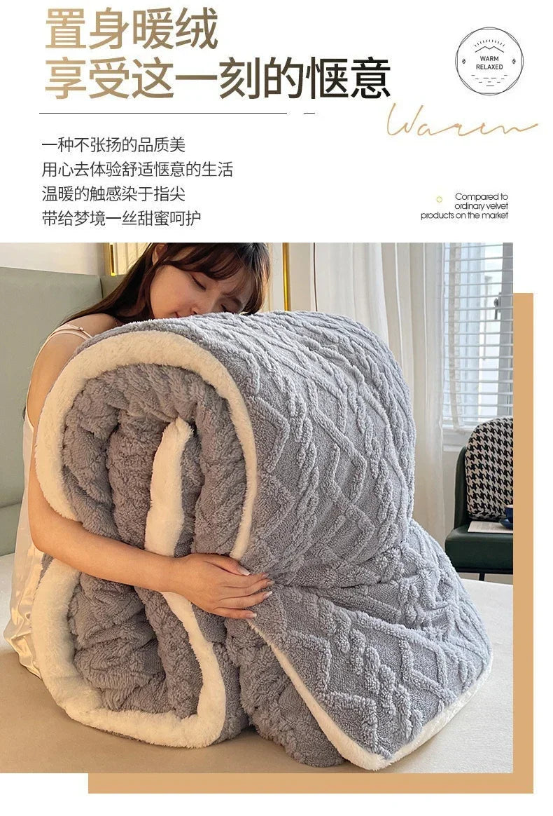 High End Thickened Winter Warm Blankets for Beds Artificial Lamb Cashmere Weighted Blanket Thicker Warmth Duvet Quilt Comforter.