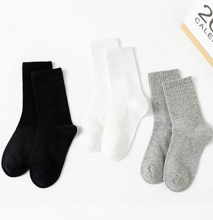 5 Pairs Pure Cotton Children Boy Socks Black White Grey Solid Color Unisex Breathable Sports School Socks Baby Girl Calf Socks.