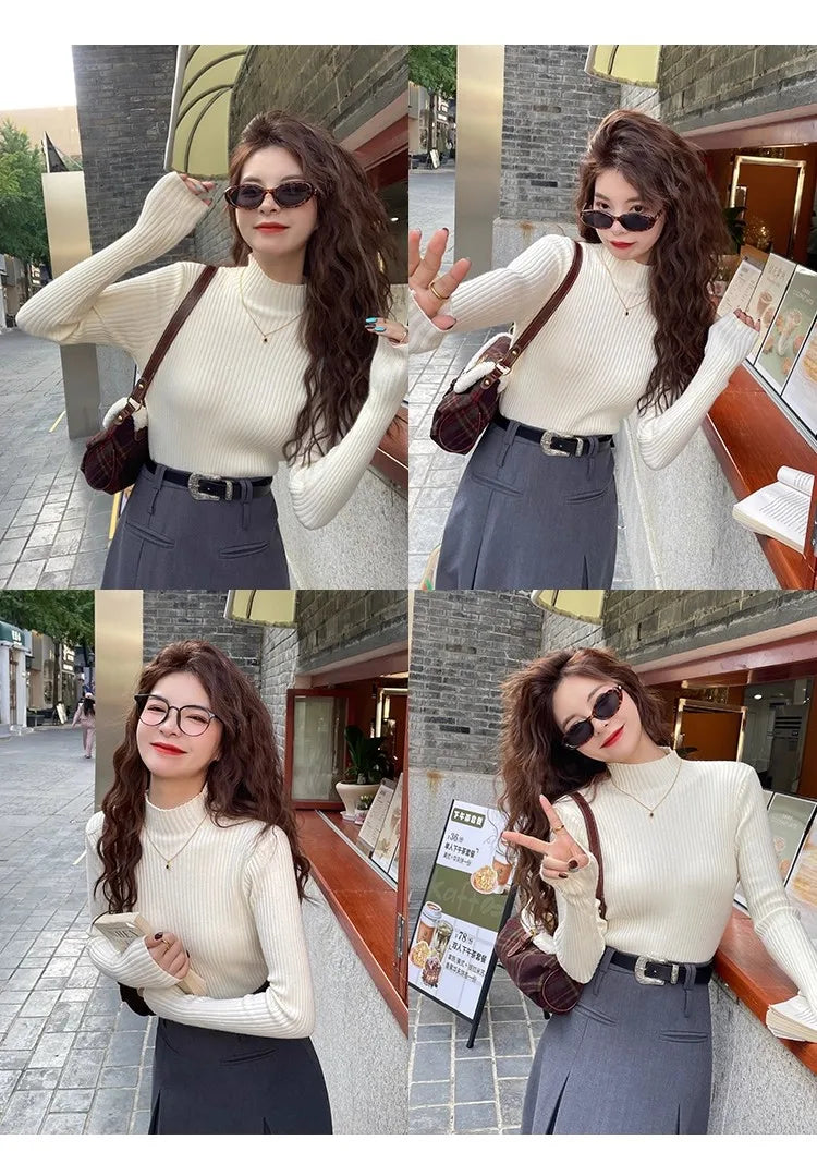 Women Long Sleeve Casual Turtleneck Warm Basic Sweater Chic Autumn Winter 2025 Pullovers Knit Jumpers Solid Color Slim Tops.