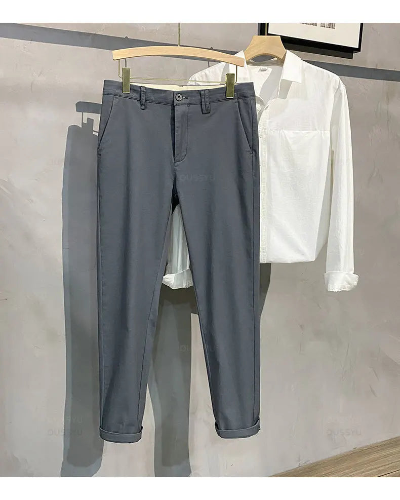 97%Cotton Autumn Winter Casual Pants Men Business Fashion Classic Solid Color Stretch Straigh Grey Khaki Brand Trousers Male 38.
