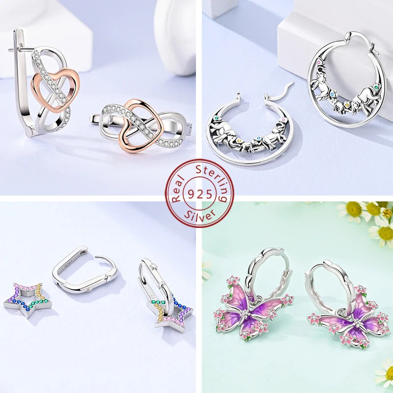 2025 New 925 Sterling Silver Hoop Earrings Flowers Zircon Drop Earrings Stud For Woman Fine Birthday Wedding Party Jewelry Gifts.