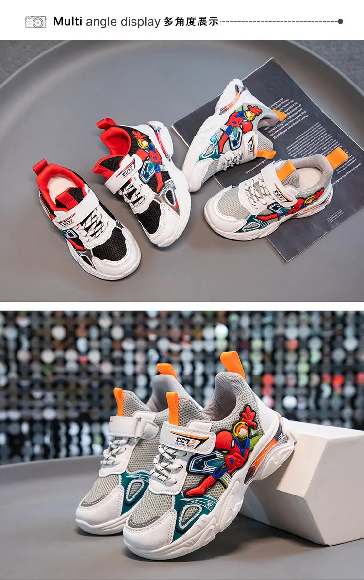 Disney Children's Casual Shoes Sneakers Boys' Cartoon Children's Mesh Breathable Sport Running Gray Black Shoes Size 21-38.
