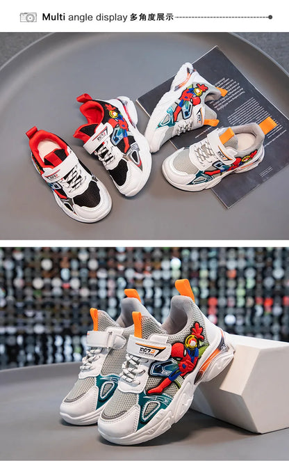 Disney Children's Casual Shoes Sneakers Boys' Cartoon Children's Mesh Breathable Sport Running Gray Black Shoes Size 21-38.