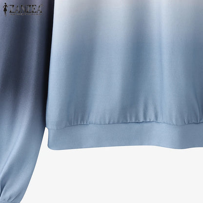 ZANZEA Plus Size Sweatshirts Women Long Sleeve Autumn Fashion Hoodies Gradient Color Round Neck Causal Loose Pullovers 2025 5XL.