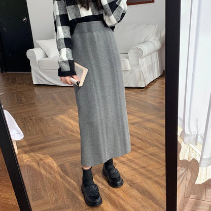Temperament Black Slim Fit Long Skirt Women High Waist Knitted Straight One-Step Skirt Korean Fashion Office Lady Pencil Skirts.