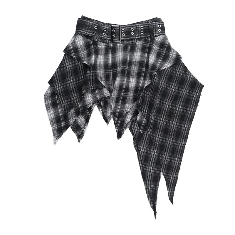 Goth Dark Punk Grunge Irregular Hem Short Skirts Women Streetwear Mall Gothic Plaid Pleated Mini Skirt Y2K Fashion Alt Bottoms.