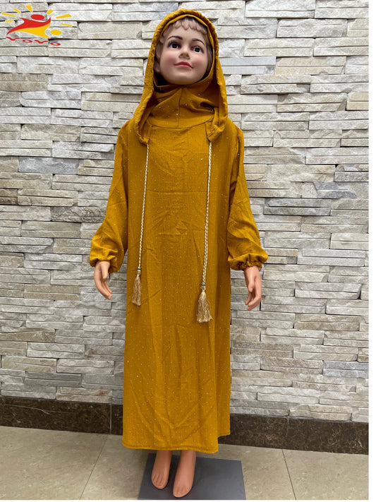 Eid Kids Cotton Prayer Garment Dress Muslim Girls Long Khimar Hijab Turkey Abaya Dresses Islamic Dress Full Cover Robe Ramadan.