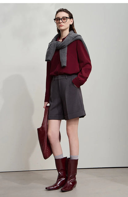 AMII Office Lady Shirt 2025 Autumn New Minimalism thick Long Sleeves Blouse Elastic Cotton Lapel Women's Clothing 12553079