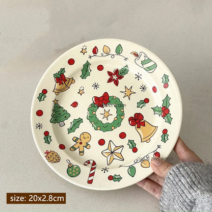 Cute Ceramic Plates Christmas Party Desserts Cake Plates Children's Breakfast Milk Cups Household Kitchen Ceramic Noodle Bowls.