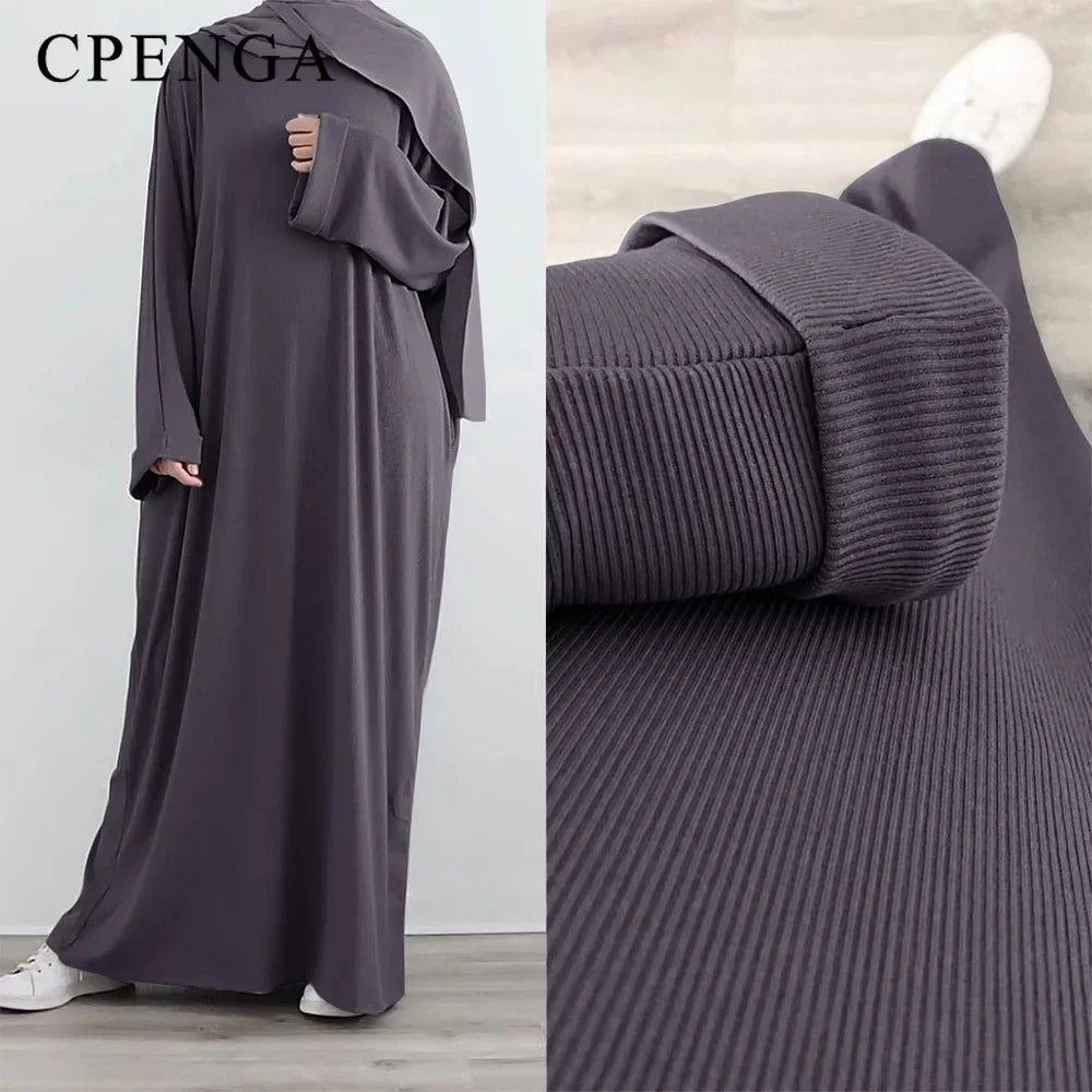 2023 Autumn Winter Knitted Dress Muslim Women Abaya Female Arabic Turkey Modest Dresses New Warm Long Robe Islam Clothing.