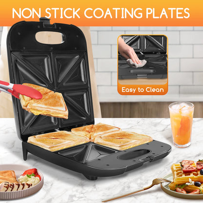 Aigostar Sandwich Maker XXL for 4 Sandwiches, 1400 W, Sandwich Toaster with Non-Stick Coating, Fast Heating, Temperature Control.