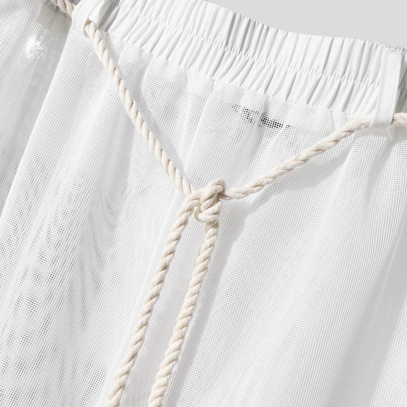 INCERUN Men Sets Mesh Patchwork See Through Sexy Short Sleeve Shirts & Pants Two Pieces Sets Streetwear 2025 Men's Casual Suits