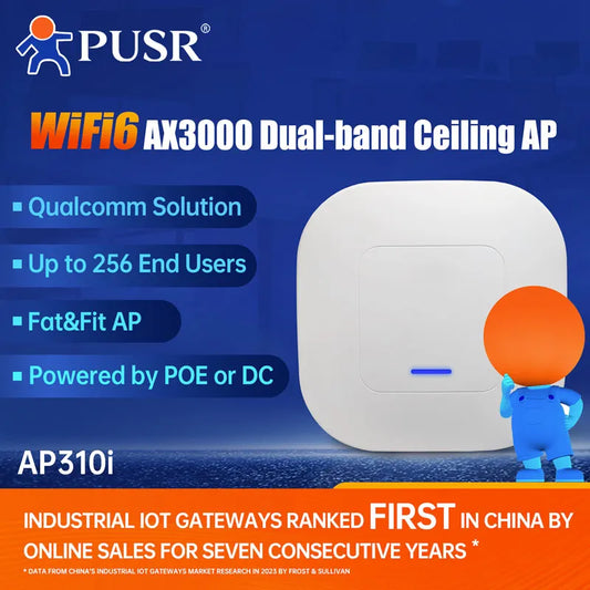 PUSR WiFi6 Ceiling AP Dual Band Wireless Access Point AX3000 Support 802.3at PoE Up to 256 End Users USR-AP310i.