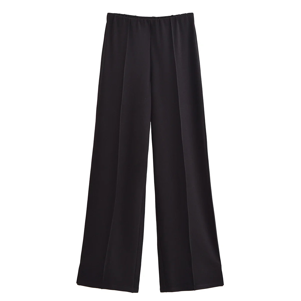 HH Women's 2-Piece Set Fashion Slimming Double-Sided Fabric Round Neck Long-Sleeve Top+Elegant Stretch Casual Wide Leg Pants