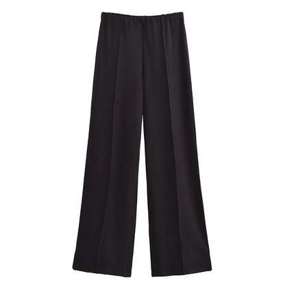 HH Women's 2-Piece Set Fashion Slimming Double-Sided Fabric Round Neck Long-Sleeve Top+Elegant Stretch Casual Wide Leg Pants